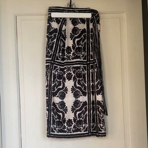NEW With Tag ANTONIO MELANI Black and White Patterned Midi Wrap Skirt